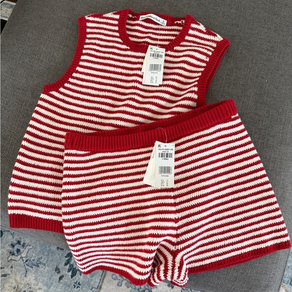 Abercrombie & Fitch Pants - Abercrombie & Fitch Red and White Striped Knit Romper Set